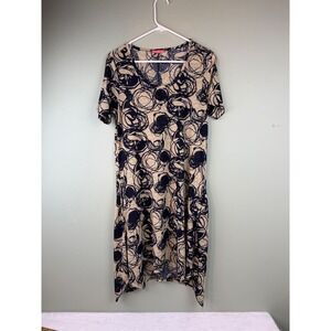 Simply Aster by Firmiana Tan Black Abstract Swirl Handkerchief Hem Dress M